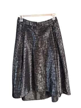 Lela Rose for HSN Silver Metallic Textured Hi-Lo Midi Skirt Size 12